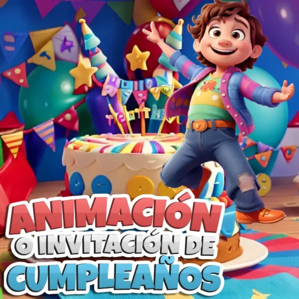 Niño Saltando de Alegría con Pastel de Cumpleaños: Invitación Animada