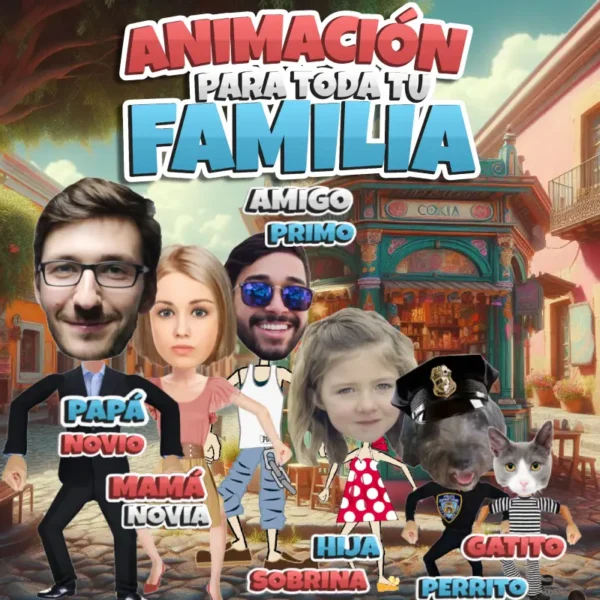 Animación con toda tu familia en México: papá, mamá, abuelito, hijos, perro y gato